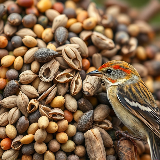 Close-up of varied seeds for birds