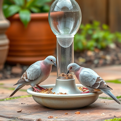 Collared doves eating from patio ground feeder