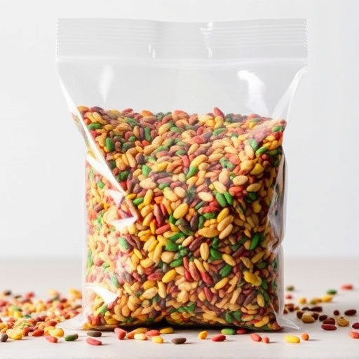 Colourful bird seed blend in clear bag