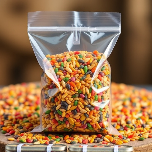 Colourful bird seed blend in clear bag