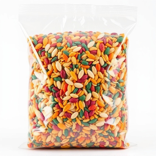 Colourful bird seed blend in clear bag