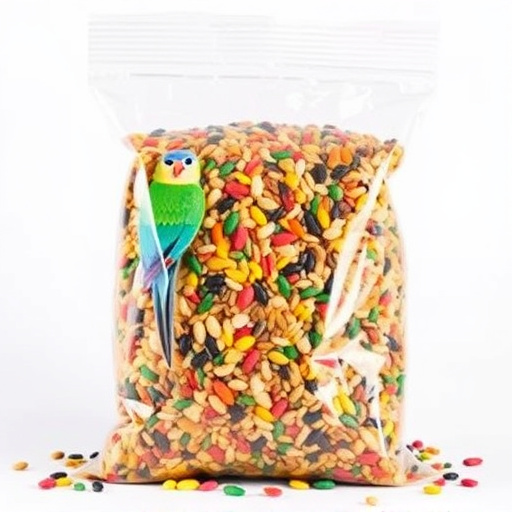 Colourful bird seed blend in clear bag