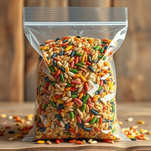 Colourful bird seed blend in clear bag