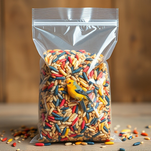 Colourful bird seed blend in clear bag