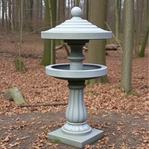 Concrete bird bath in natural woodland setting