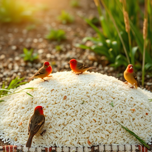 Cooked rice scattered for garden birds