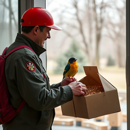 Courier placing bird food at entrance