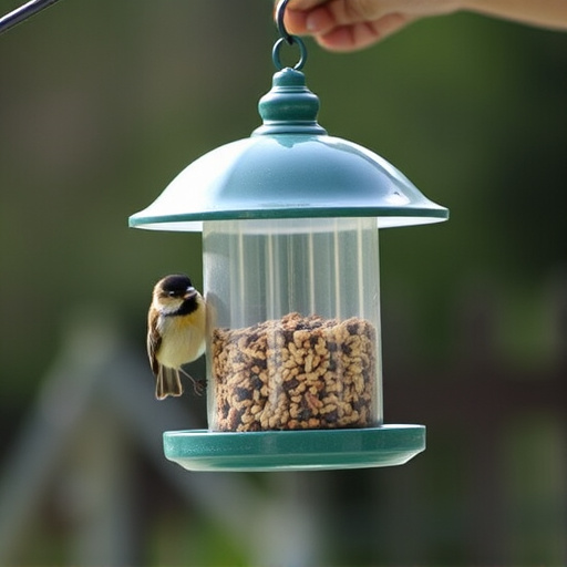 Covered bird feeder preventing seed spills