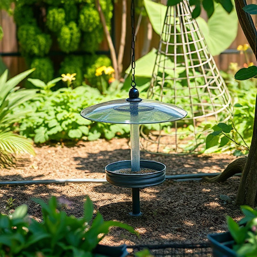 Covered ground feeder in shaded garden