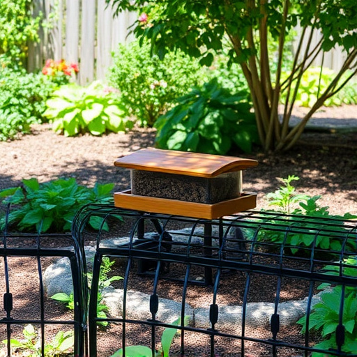 Covered ground feeder in shaded garden