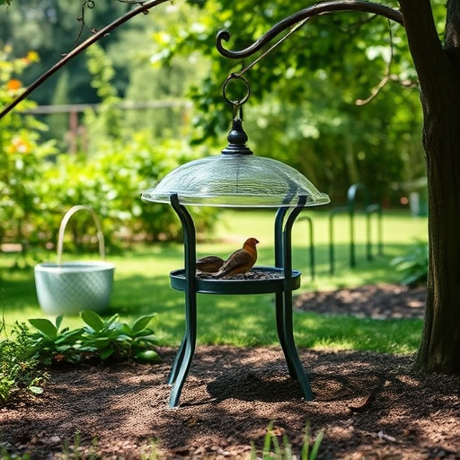Covered ground feeder in shaded garden