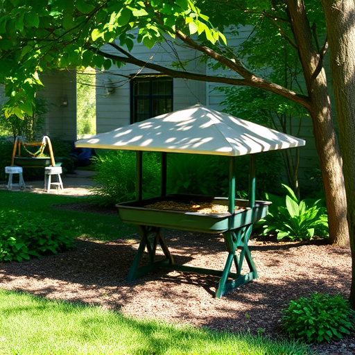 Covered ground feeder in shaded garden