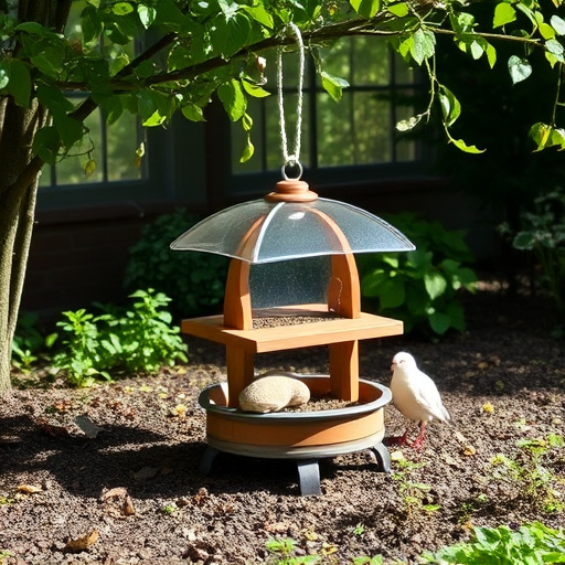 Covered ground feeder in shaded garden