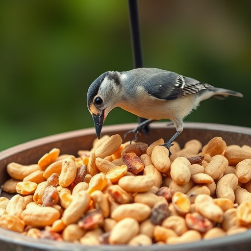 Crushed peanuts offered on feeding tray