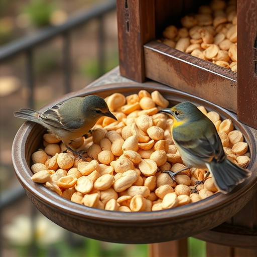 Crushed peanuts offered on feeding tray