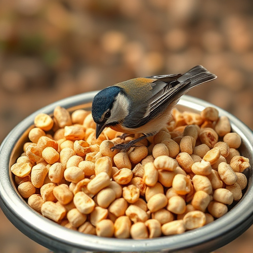 Crushed peanuts offered on feeding tray