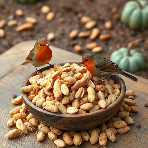 Crushed peanuts served for garden robins