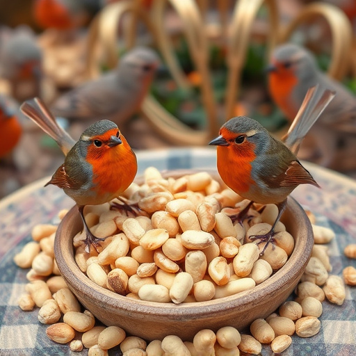 Crushed peanuts served for garden robins