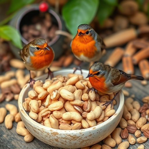Crushed peanuts served for garden robins