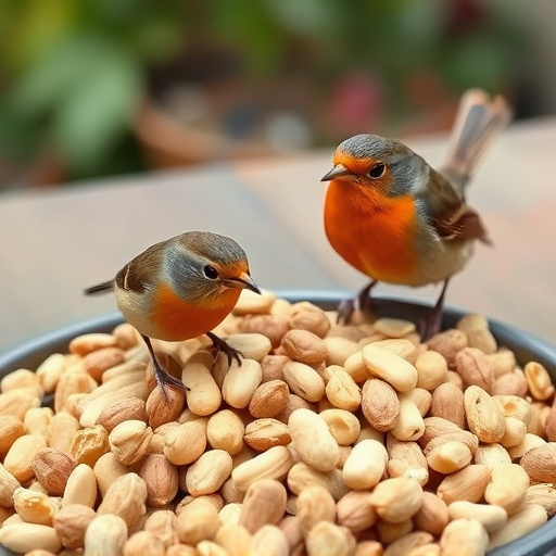 Crushed peanuts served for garden robins