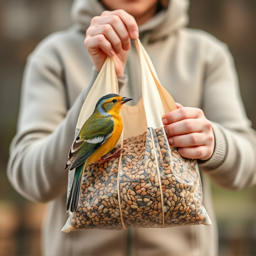 Customer holding bird seed delivery bag
