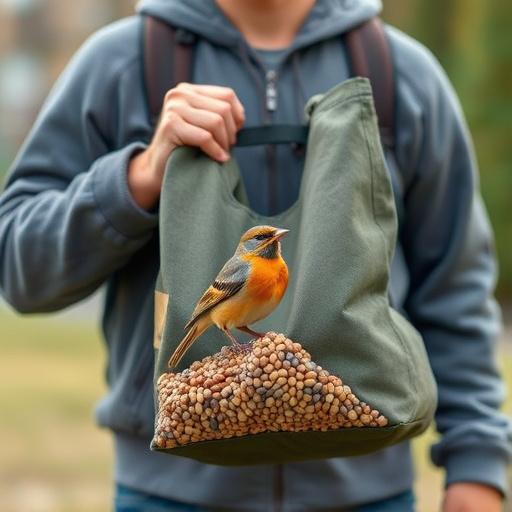 Customer holding bird seed delivery bag