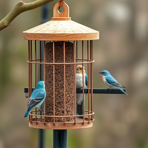 Cylindrical suet cage beside bird table