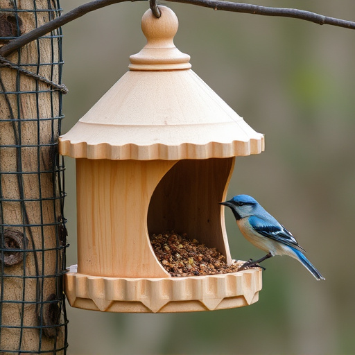 Cylindrical suet cage beside bird table