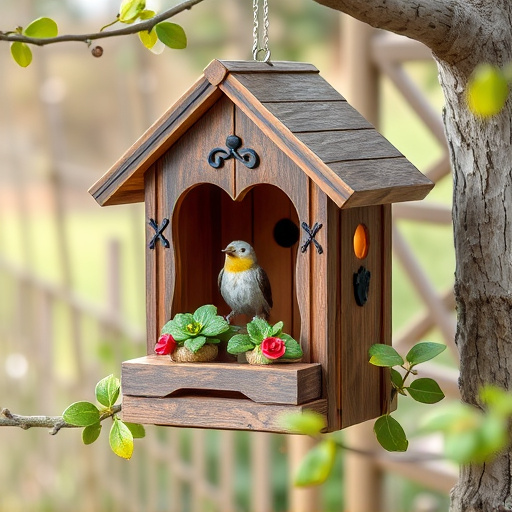 Decorative bird box in natural setting