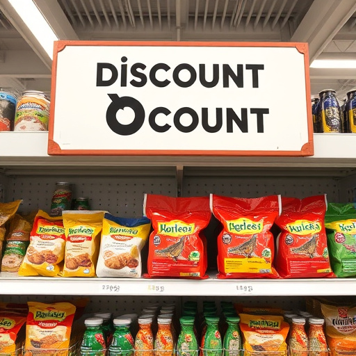 Discount sign above bird food shelf