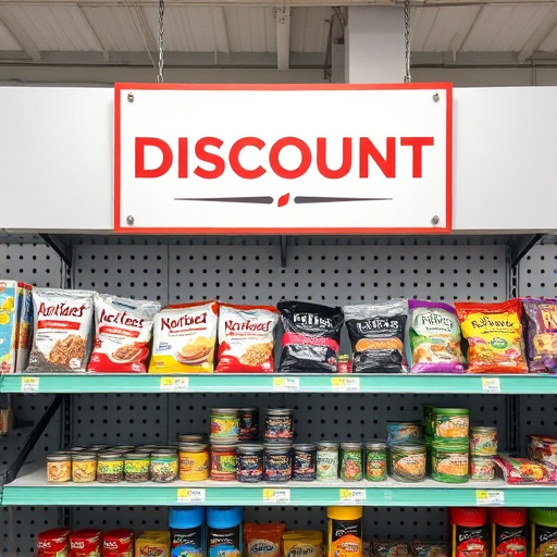 Discount sign above bird food shelf