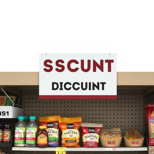 Discount sign above bird food shelf