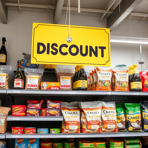 Discount sign above bird food shelf