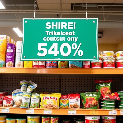 Discount sign above bird food shelf