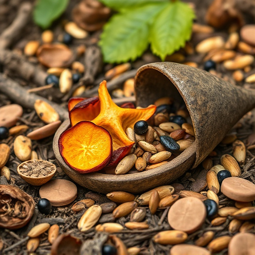 Dried fruit and seeds in ground feeder