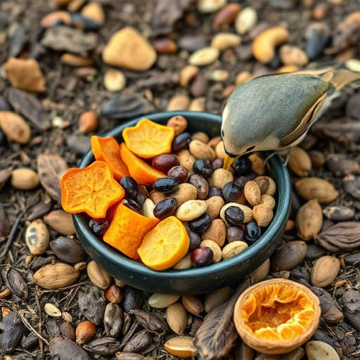 Dried fruit and seeds in ground feeder