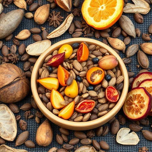 Dried fruit and seeds in ground feeder
