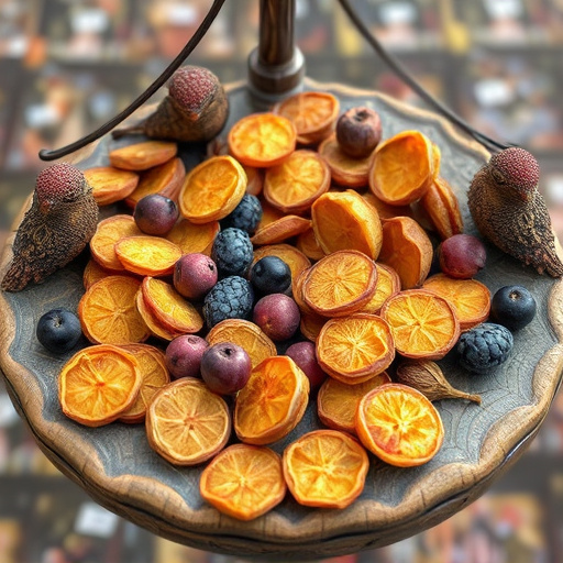 Dried fruits scattered on bird table