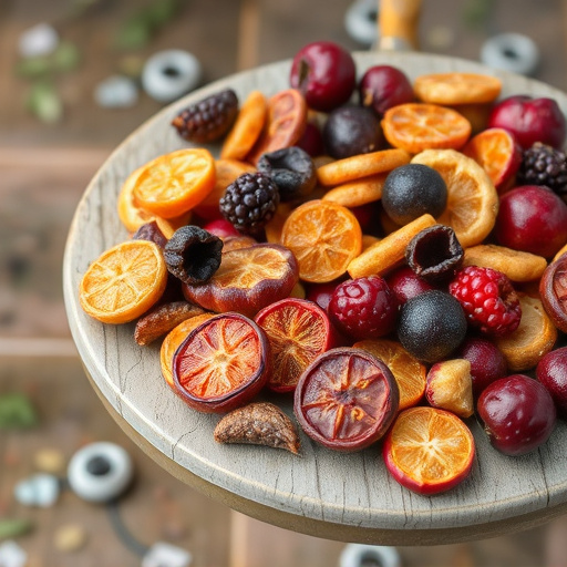 Dried fruits scattered on bird table