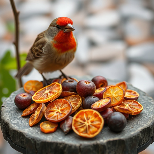 Dried fruits scattered on bird table