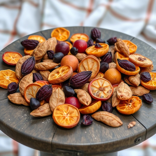 Dried fruits scattered on bird table
