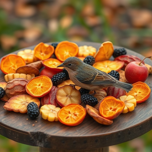 Dried fruits scattered on bird table