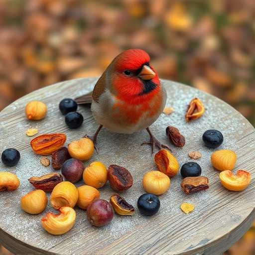 Dried fruits scattered on bird table