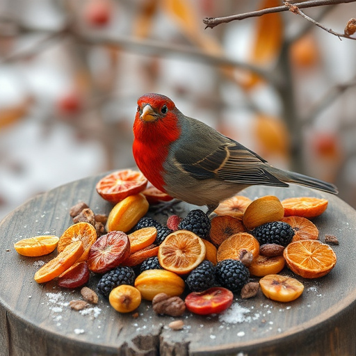 Dried fruits scattered on bird table