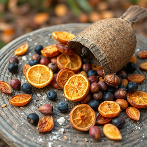 Dried fruits scattered on bird table
