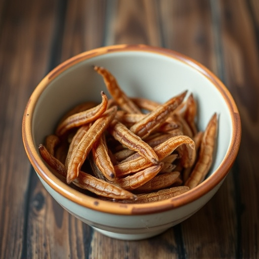 Dried mealworms in small bowl