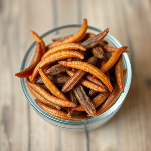 Dried mealworms in small bowl