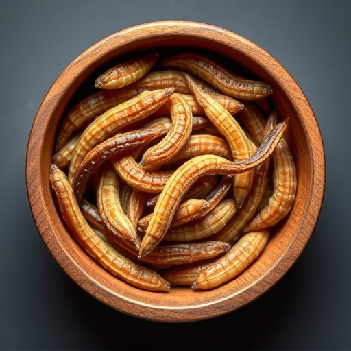 Dried mealworms in small bowl