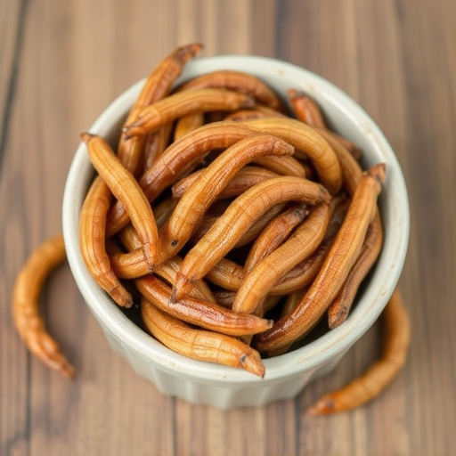 Dried mealworms in small bowl