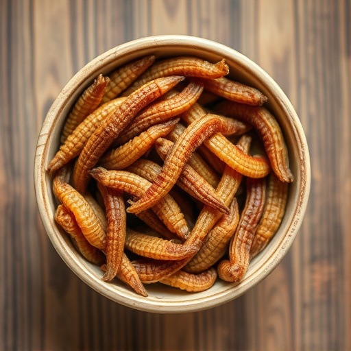Dried mealworms in small bowl
